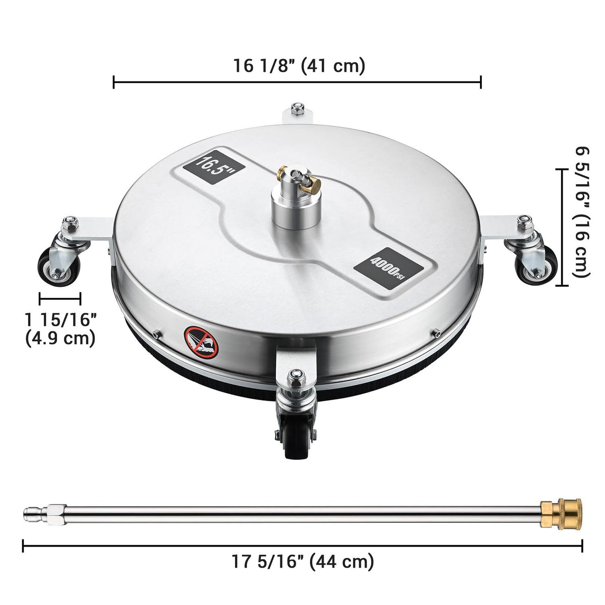 TRELVEX Pressure Washer Surface Cleaner with 4 Wheels 4000 PSI Stainless Steel Housing 1.8 to 3.7 GPM Water Flow Pressure Washer Attachment 1/4" Quick Connector for Patios, Driveways (16.5")