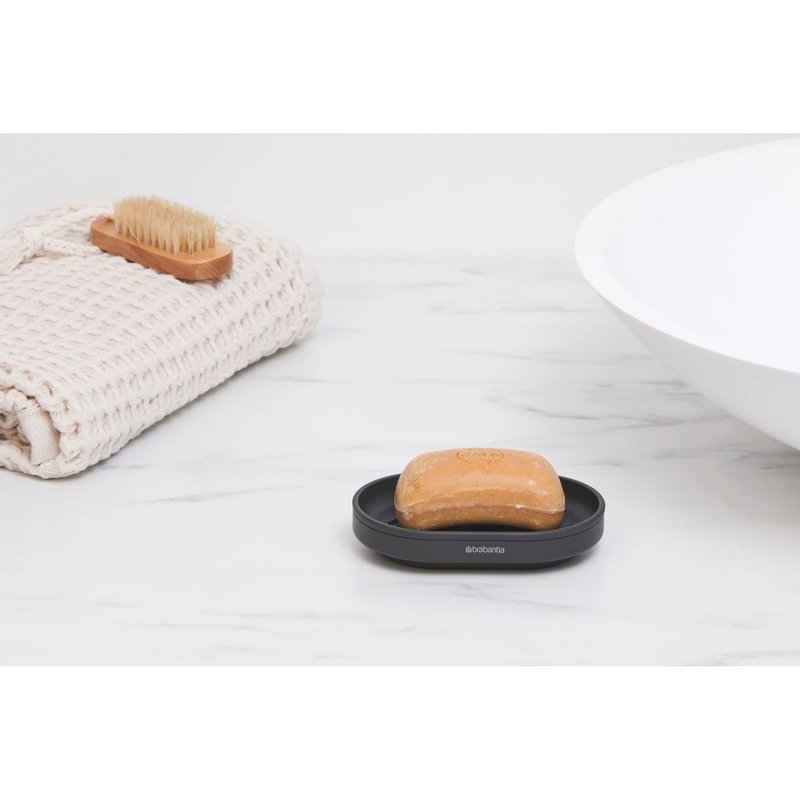 Brabantia Mindset Soap Dish (Mineral Infinite Gray) Anti-Rust Metal, Non-Slip Basin Soap Tray Holder for Bathroom, Shower, Kitchen Sink
