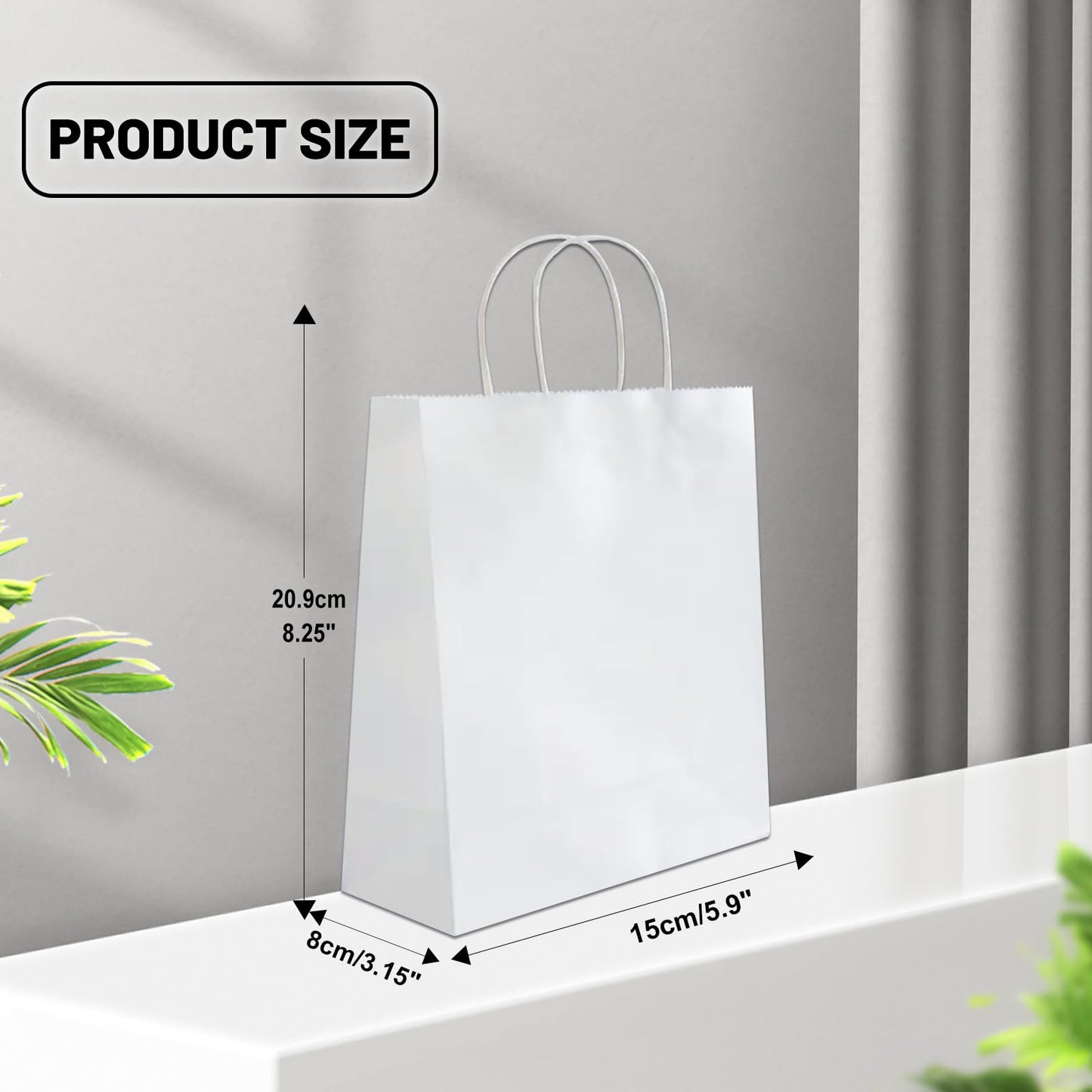 LIHOMR Gift Bags 8.25" x5.9 x3.15 100Pcs White Kraft Paper Bag with Handles for Small Business Christmas Bulk, Wedding, Party Favor, Shopping, Lunch, Halloween Trick-or-Treat Bags
