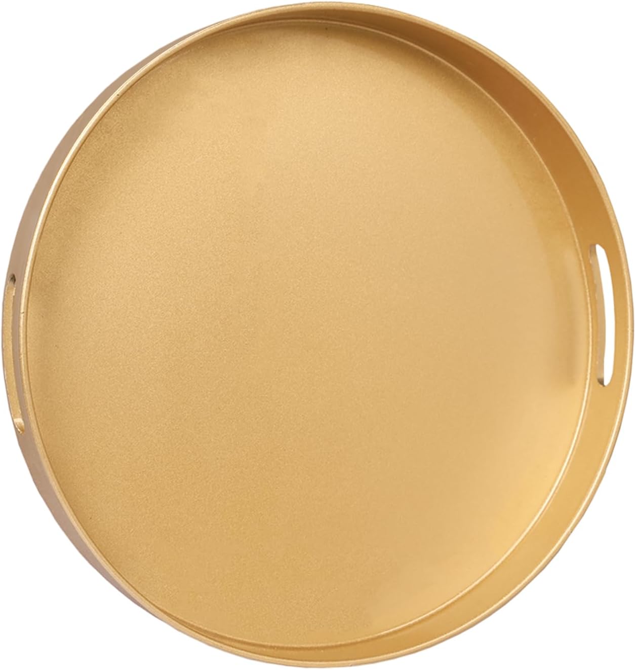 13" MAONAME Gold Round Decorative Tray for Coffee Table, Modern Serving Tray with Handles, Plastic Ottoman Trays