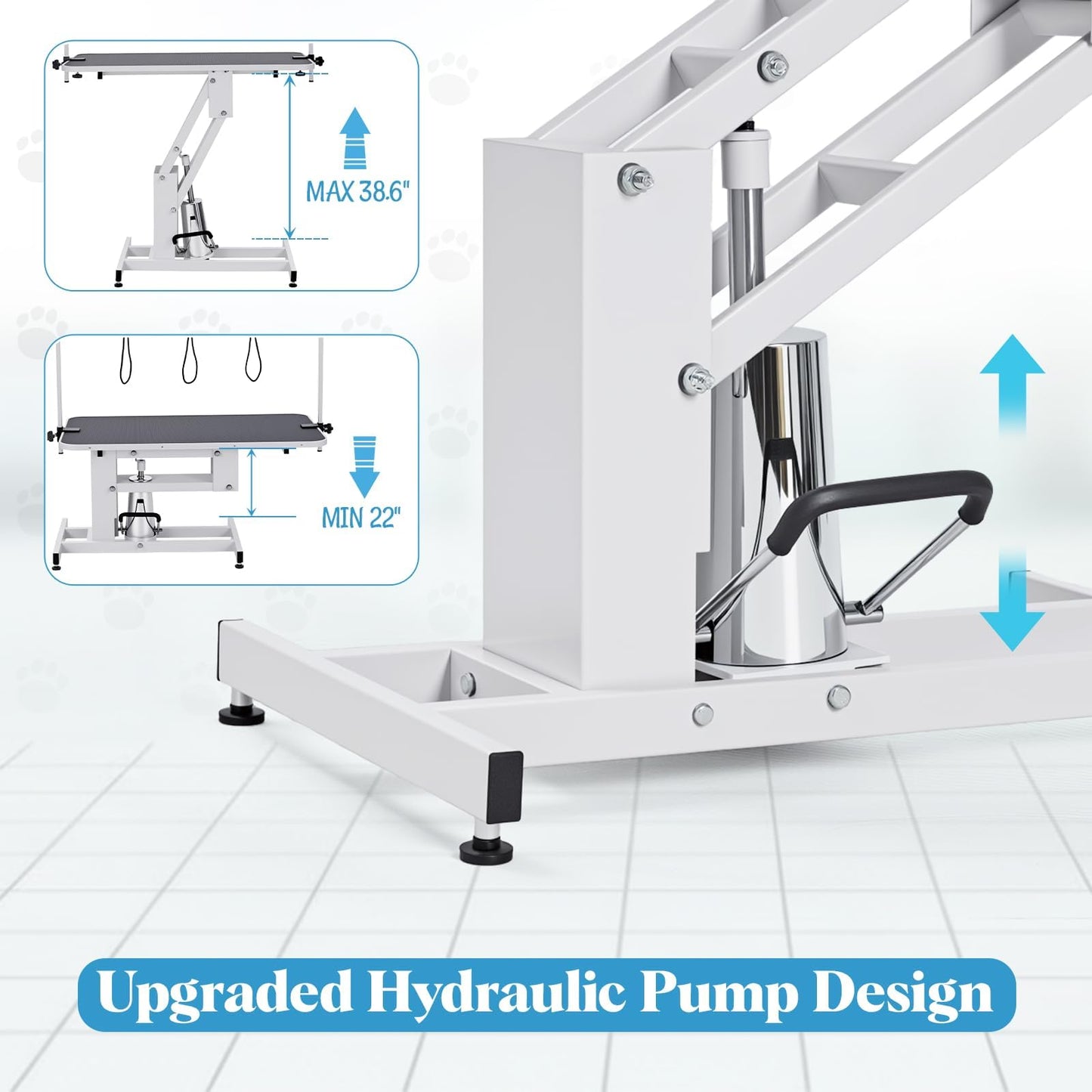 GarveeHome 43.6 in Pet Grooming Table for Large Dogs, Heavy Duty Height Adjustable Dog Grooming Table With Overhead Arm & Noose Height Range 22 in -39 in, Maximum Capacity Up to 350 LBS, White