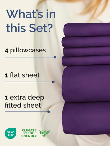 Skiennix Extra Deep King Sheet Set - 6 Piece Breathable Cooling Bedding - Soft, Wrinkle-Free Purple