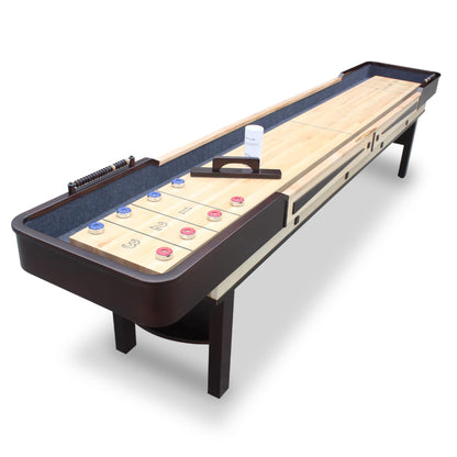 Hathaway Merlot 12 Foot Shuffleboard Table for Family Game Room - with Lacquer Coated Playfield, Built-in Scorer and Cabinet, Climate Adjusters, Leg Levelers, 8 Pucks, Brush, and Wax - Espresso Finish
