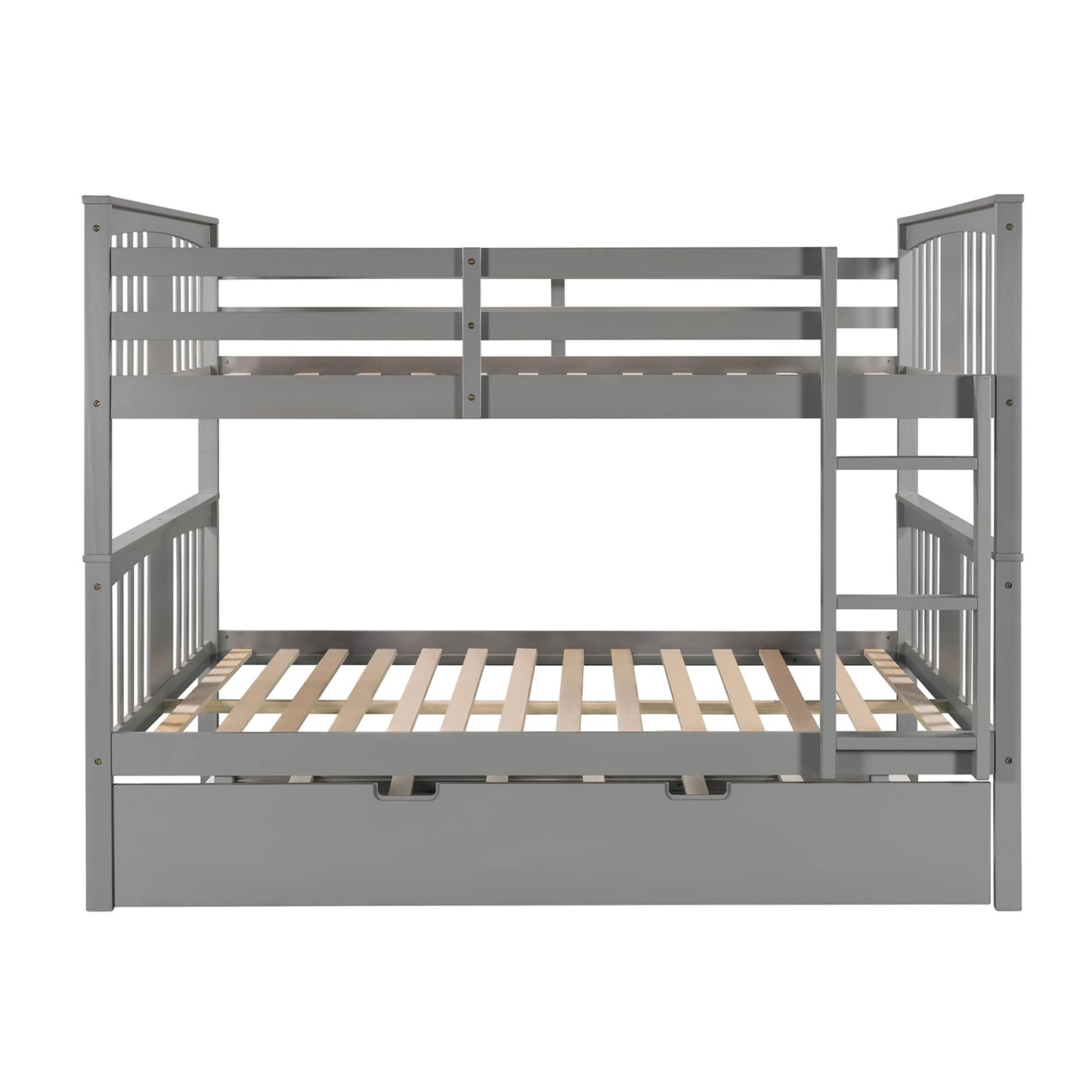 Ball & Cast Full Over Full Bunk Bed with Twin Size Trundle and Ladder,Wood Bunkbed w/Slat Support & Full-Length Guard Rail,Space Saving,Bedframe Furniture for Student Dorms,Studio,Gray