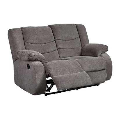 Signature Design by Ashley Tulen Reclining Loveseat, Dual-sided Recliner, Pull Tab Reclining Motion, Fabric Upholstery, 63" W x 40" D x 40" H, Dark Gray