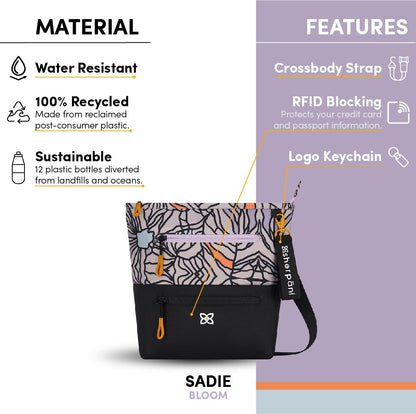 Sherpani Sadie, Nylon Crossbody Bag, Lightweight Shoulder Bag, Travel Cross Body, Crossbody Purse for Women, RFID Protection, Removable Coin Purse, Travel Gift (Chromatic Classic)