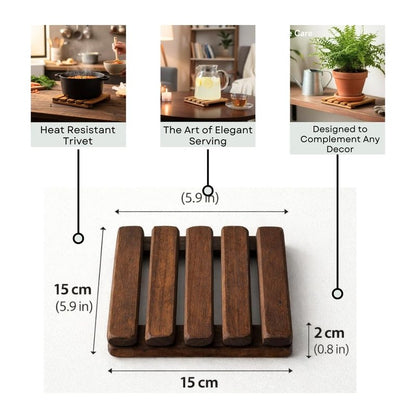 Wooden Trivet – Trivets for Hot Pots and Pans, 15×15 cm Heat Resistant Solid Acacia Wood, Durable Kitchen & Table Protector, Premium Handmade – LO-MAS