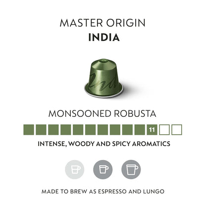 Nespresso India Master Origin Dark Roast Coffee Capsules - 50 Count Pods for Rich Flavor