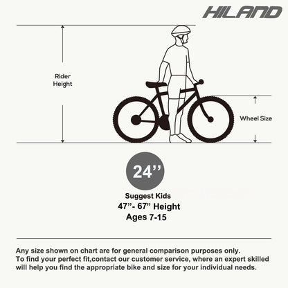 HH HILAND 24 Inch Mountain Bike for Kids Age 7-15 Year Old, 7-Speed, Front Suspension Fork, Kids' Bicycles for Boys Girls Black