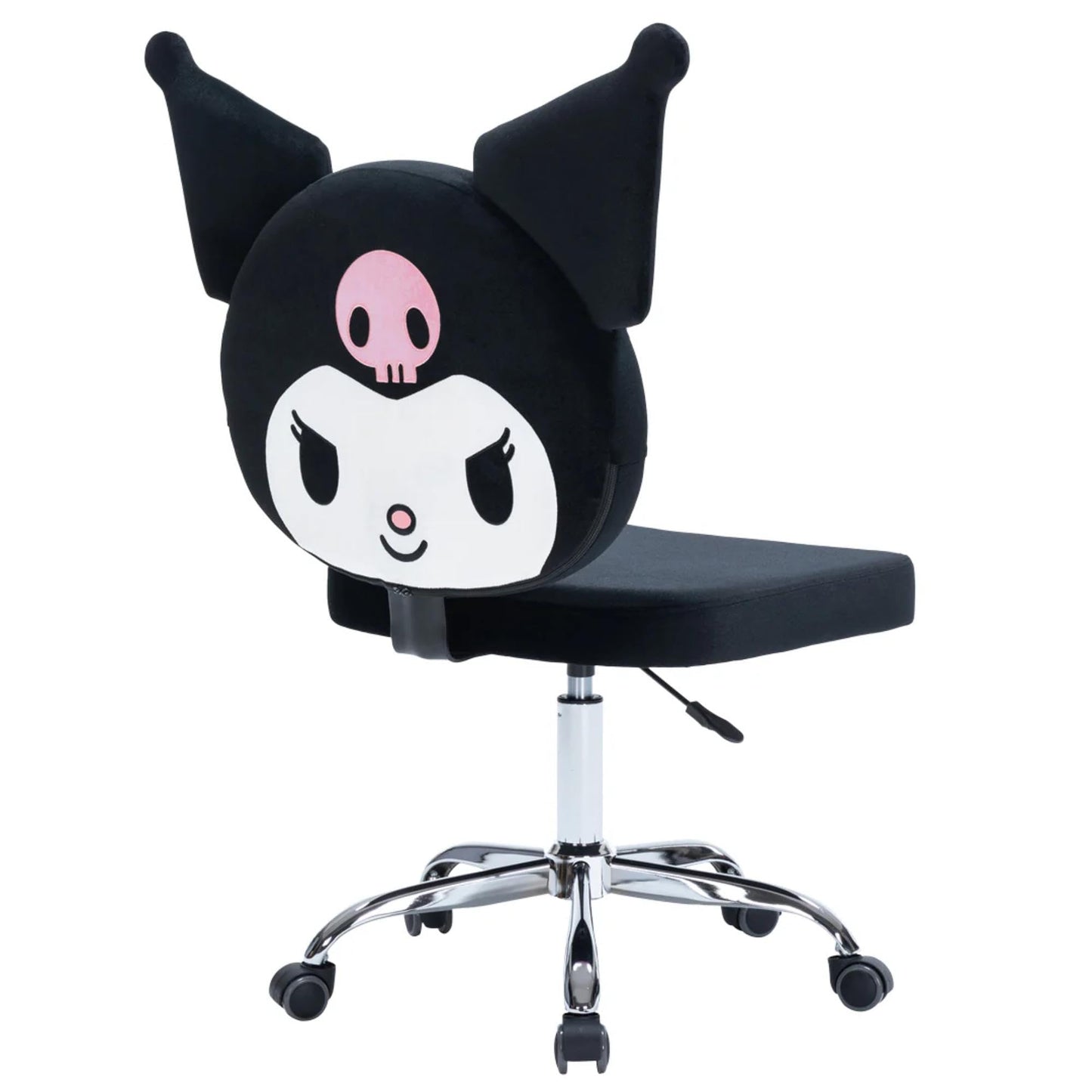 Impressions Vanity Kuromi Swivel Vanity Chair with Wheels | Adjustable Height Silver Metallic Base 360-Degree Spin Armless Padded Cute Velvet Makeup Vanity Chair | Cute Desk Chair for Bedroom, Black