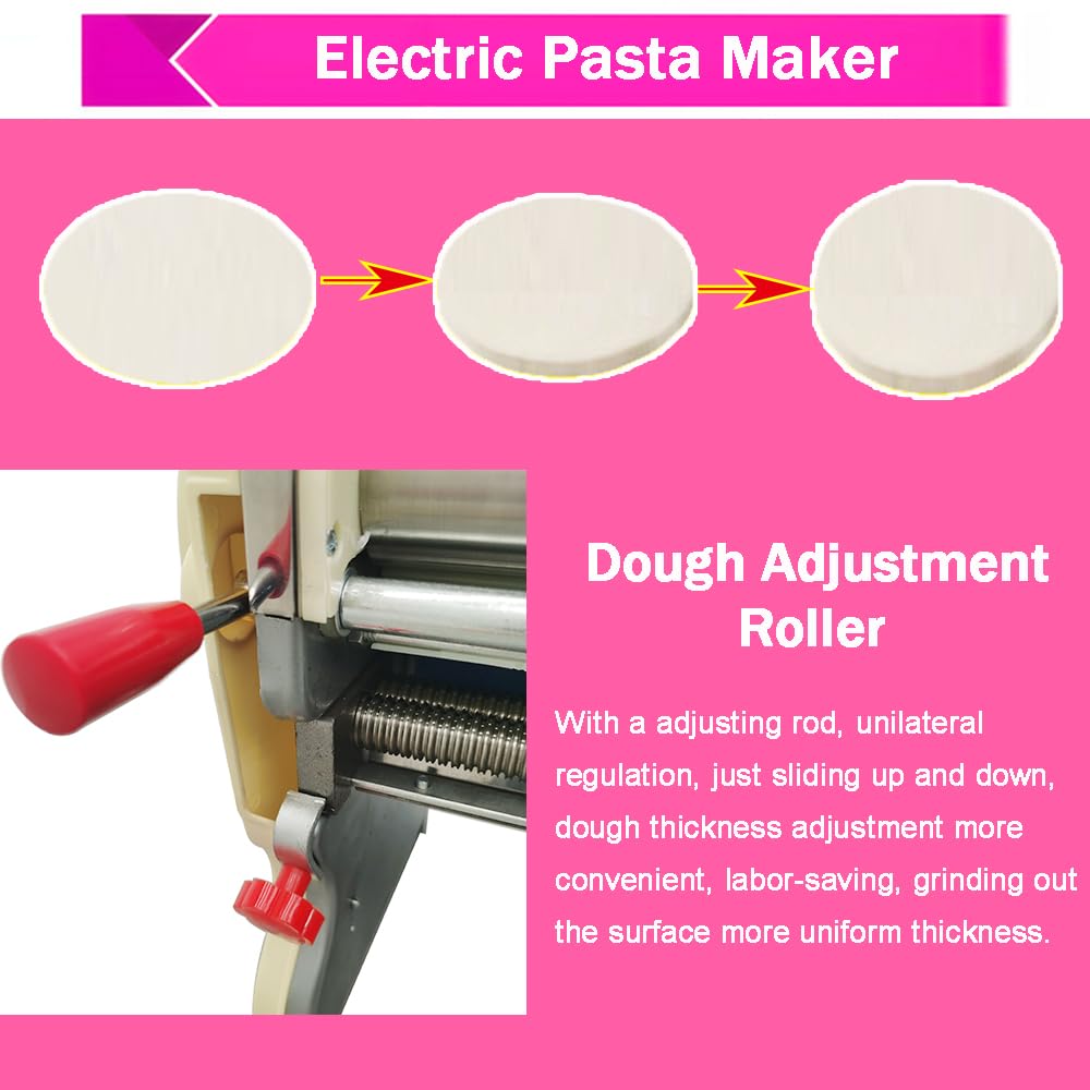 JARYANNIX Stainless Steel Electric Pasta Press Maker, 3mm Round Knife Noodle Making Machine Adjustable Width Automatic Noodle Maker for Home Commercial 110V 550W