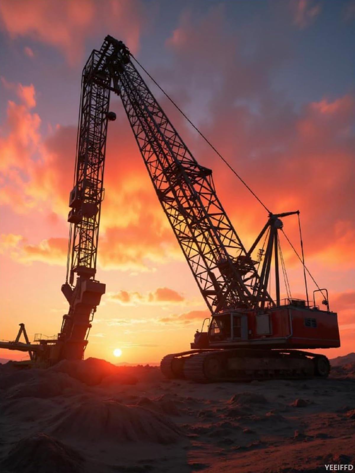 YEEIFFD Sunset Construction Equipment Scene Diamond Art Kits for Adults DIY 5D Full Drill Diamond Painting Kits for Adults Beginner, Frameless Diamond Painting Craft for Home Wall Decor 12x16 Inch