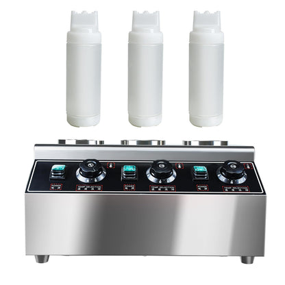 Generic YOOKTEN Electric Cheese Sauce Warmer Dispenser,0.68x3 Qt Commercial Cheese Dispenser Bottle Warmer Hot Chocolate Warmer and Dispenser 86-185℉Nacho Cheese Warmer with Bottles, Silver