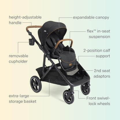 Joie Chive Single-to-Double Reversible Stroller, 20+ Customizable Modes, Suspension & All-Terrain Rubber Wheels, Expandable UPF 50+ Canopy (Dove)