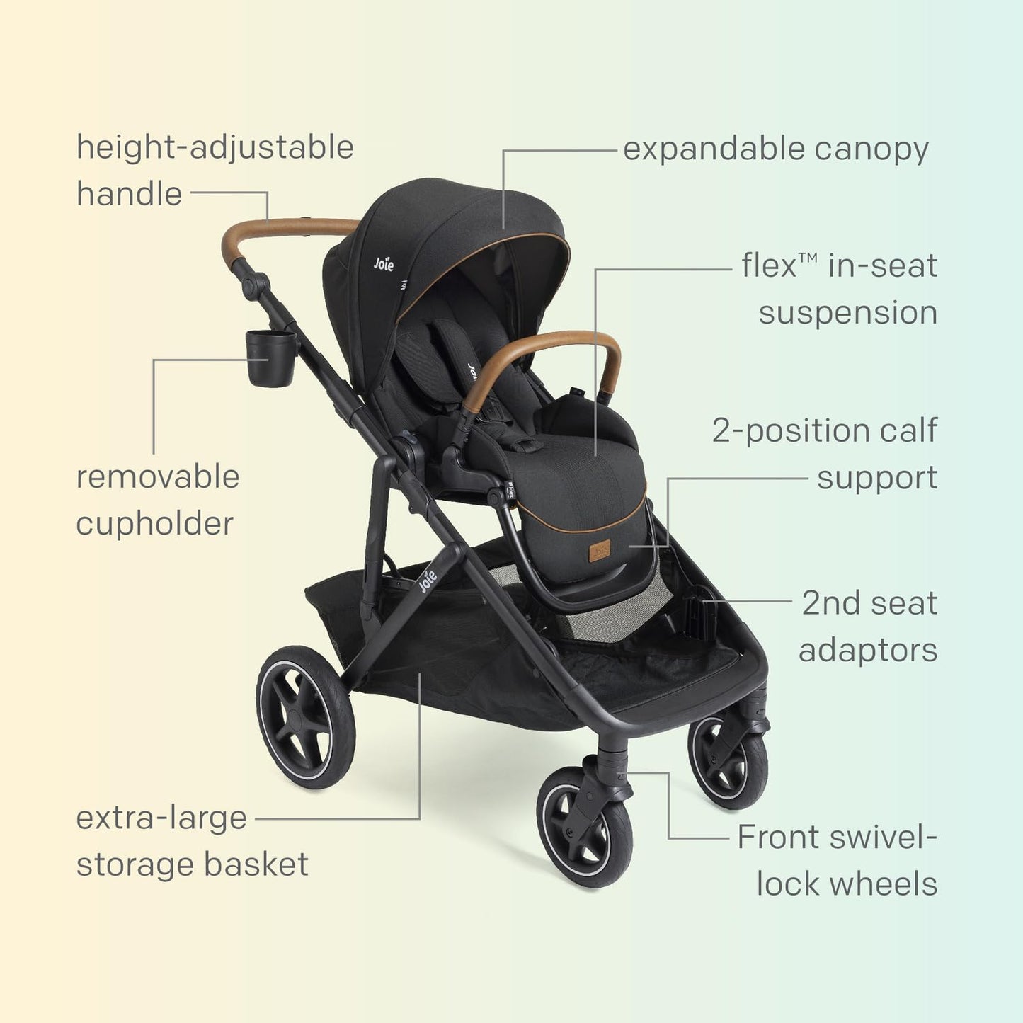 Joie Chive Single-to-Double Modular Stroller, 20+ Customizable Modes, Suspension & All-Terrain Rubber Wheels, Expandable UPF 50+ Canopy (Thunder)