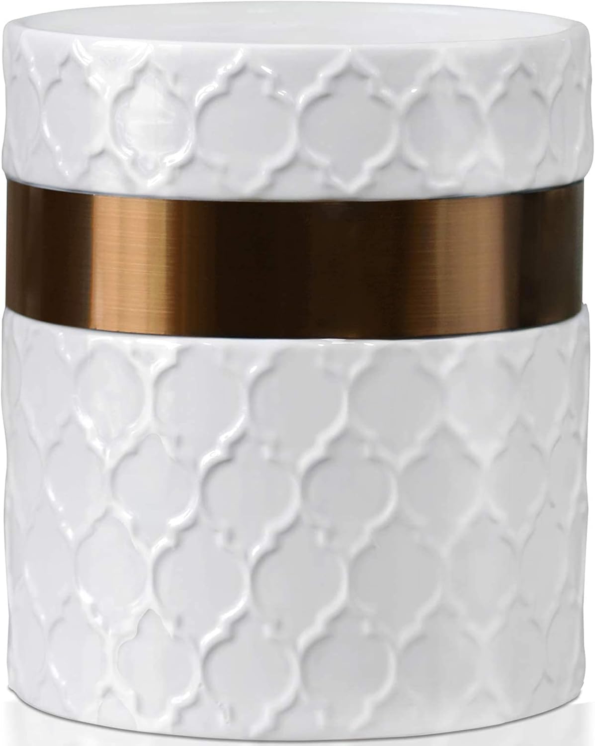 Home Acre Designs Large Ceramic Farmhouse Kitchen Utensil Holder, White/Copper Countertop Crock