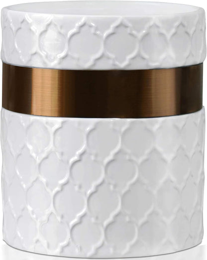 Home Acre Designs Large Ceramic Farmhouse Kitchen Utensil Holder, White/Copper Countertop Crock
