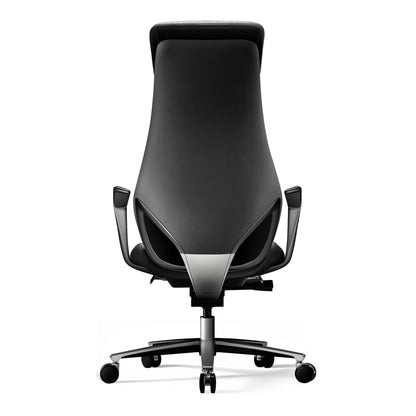 TOMU Black Genuine Leather Executive Office Chair, Real Top Grain Leather Office Chair with High Back, Comfy and Modern for Executive Luxury Desk, Ergonomic with Adjustable Height,Reclining (Black)