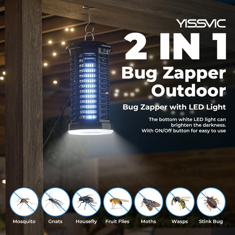 YISSVIC Bug Zapper, Outdoor Indoor Waterproof Electric Mosquito Fly Zapper Killer, Effective 4200V for Home, Patio,