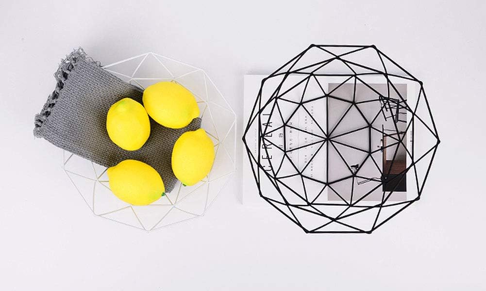 Geometric Metal Wire Fruit Bowl, Iron Arts Fruit Storage Basket for Kitchen Counter (Black, Large)