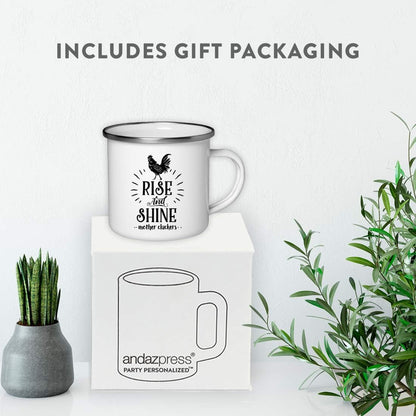 Andaz Press 11oz. Stainless Steel Hot Chocolate Campfire Coffee Mug, Rise And Shine Mother Cluckers, 1-Pack, Chicken