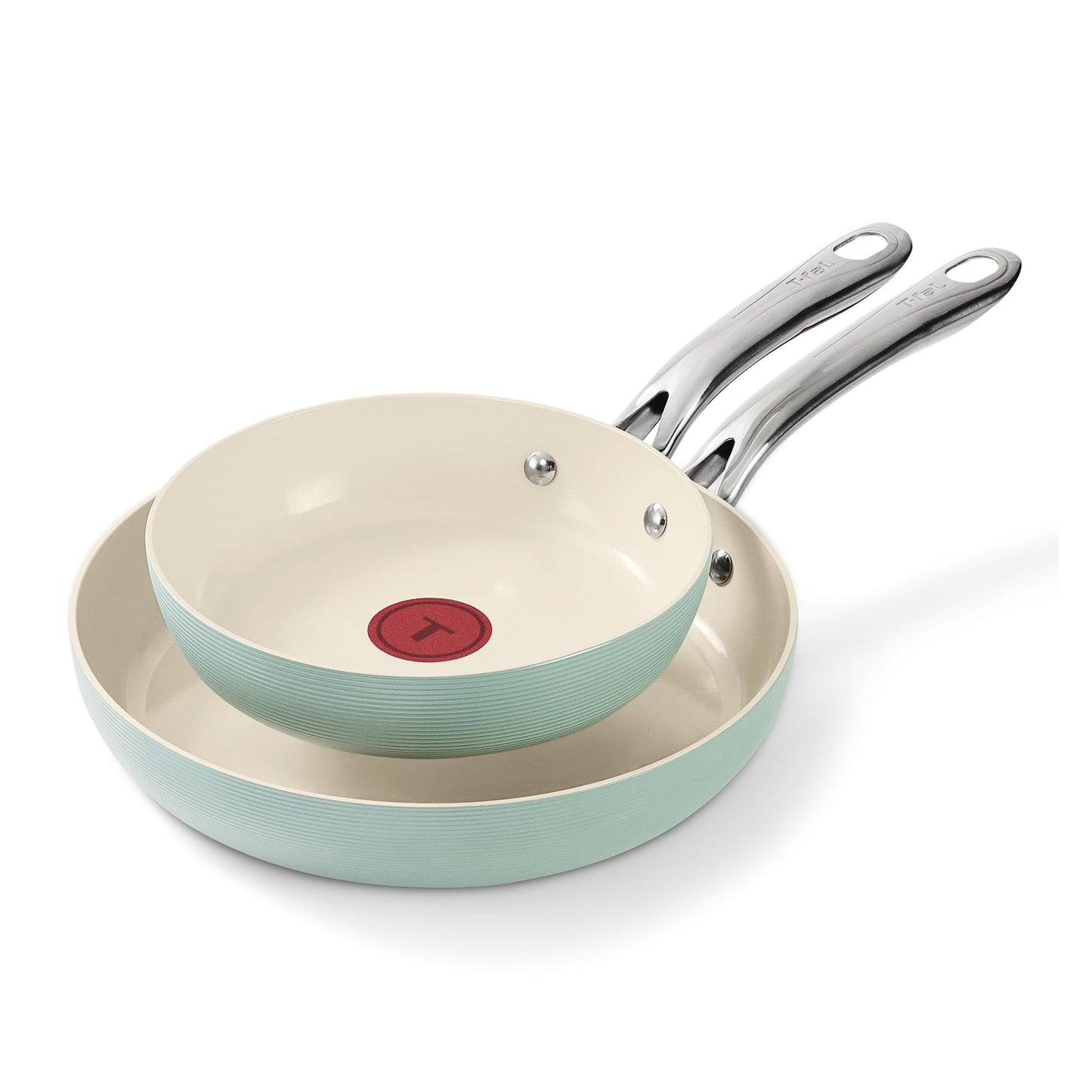 T-Fal Inspire Ceramic Nonstick Frying Pan 2-Pc Set, 8" & 10", Oven Broiler Safe up to 50°F Cookware, Ceramic Frying Pan Skillet, Pots & Pans, Mint Green