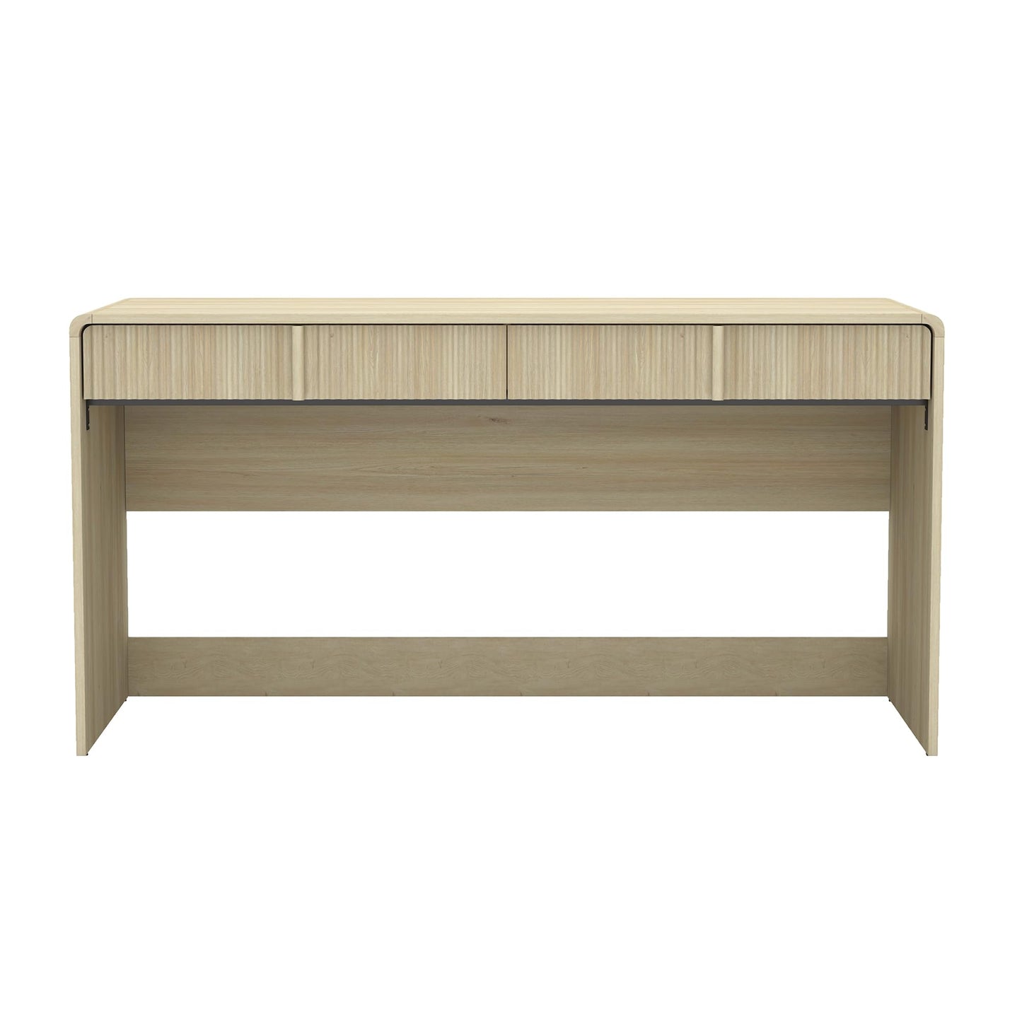 Manhattan Comfort Novara Modern 60" Writing Desk with 2 Smooth-Glide Drawers with Fluted Fronts, Office Desk with Large Work Surface, Stylish Rounded Edges, Whitewashed Oak
