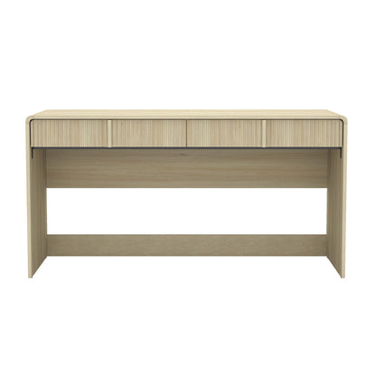 Manhattan Comfort Novara Modern 60" Writing Desk with 2 Smooth-Glide Drawers with Fluted Fronts, Office Desk with Large Work Surface, Stylish Rounded Edges, Whitewashed Oak
