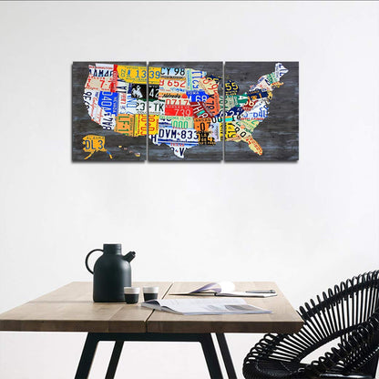 License Plate Map USA Wall Art Posters, Modern Creative Graffiti Decor, HD Prints for Living Room Home Office