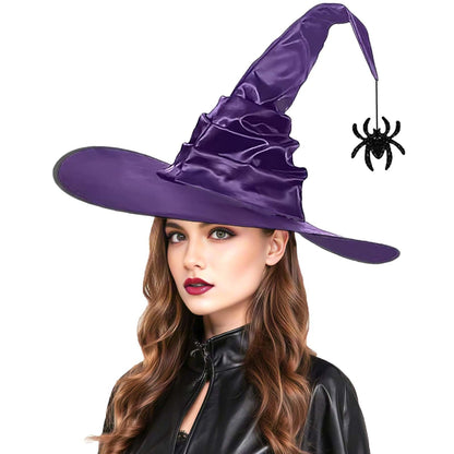 WXOIEOD Purple Witch Hat for Woman Mens Adult Large Witch Hats Halloween Cosplay Costume with Spider Decorations