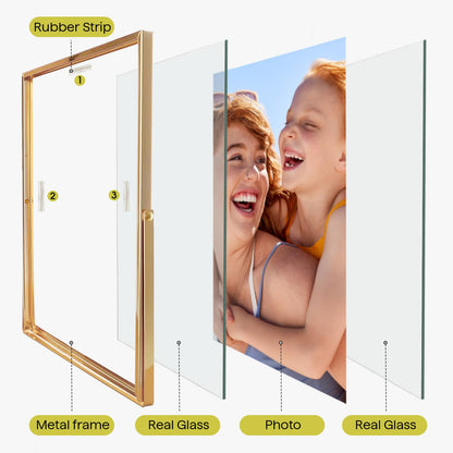 JOJOWISE Gold 4x6 Floating Picture Frame For (2x3'', 3.5x5'', up to 4x6'') Photos, Adjustable TabletopShelf Display Premium Gift picture frame 3.5x5'' for Wedding, Thanksgiving, Christmas Home & Office Décor