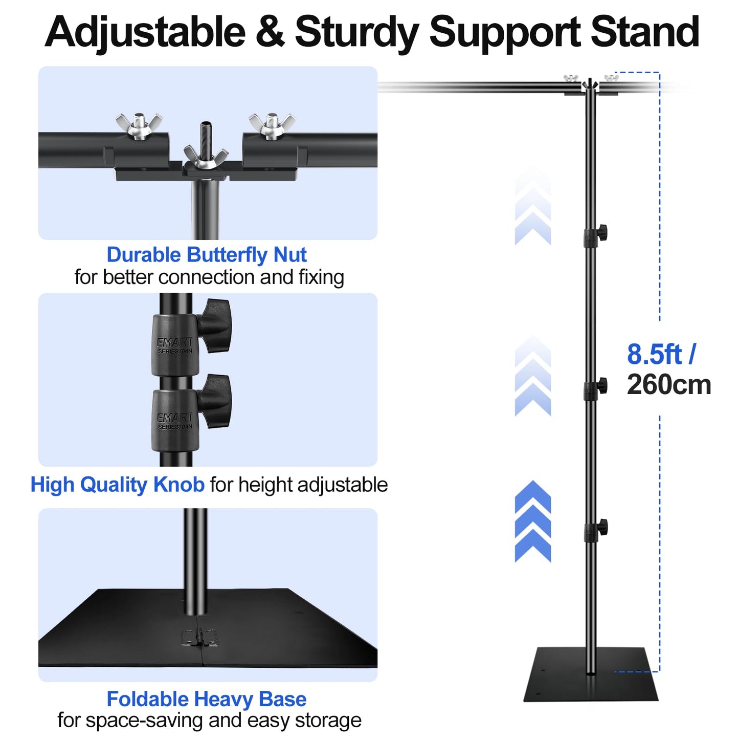 EMART 8.5x30ft(HxW) Photography Backdrop Stand for Parties, Adjustable Photo Pipe and Drape Background Back Drop Holder Frame Kit with Heavy Duty Metal Steel Base for Birthday Wedding - Black