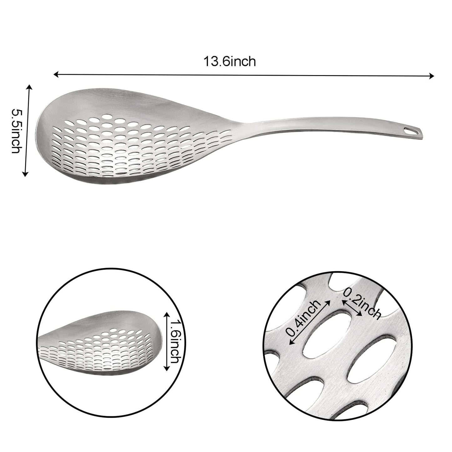 Suwimut 2 Pack Skimmer Slotted Spoon, 13.6 Inch Large Stainless Steel Skimmer Ladle Spoon Spider Strainer with Handle and Hanging Holes, Fryer Scoop Kitchen Colander for Cooking, Draining and Frying