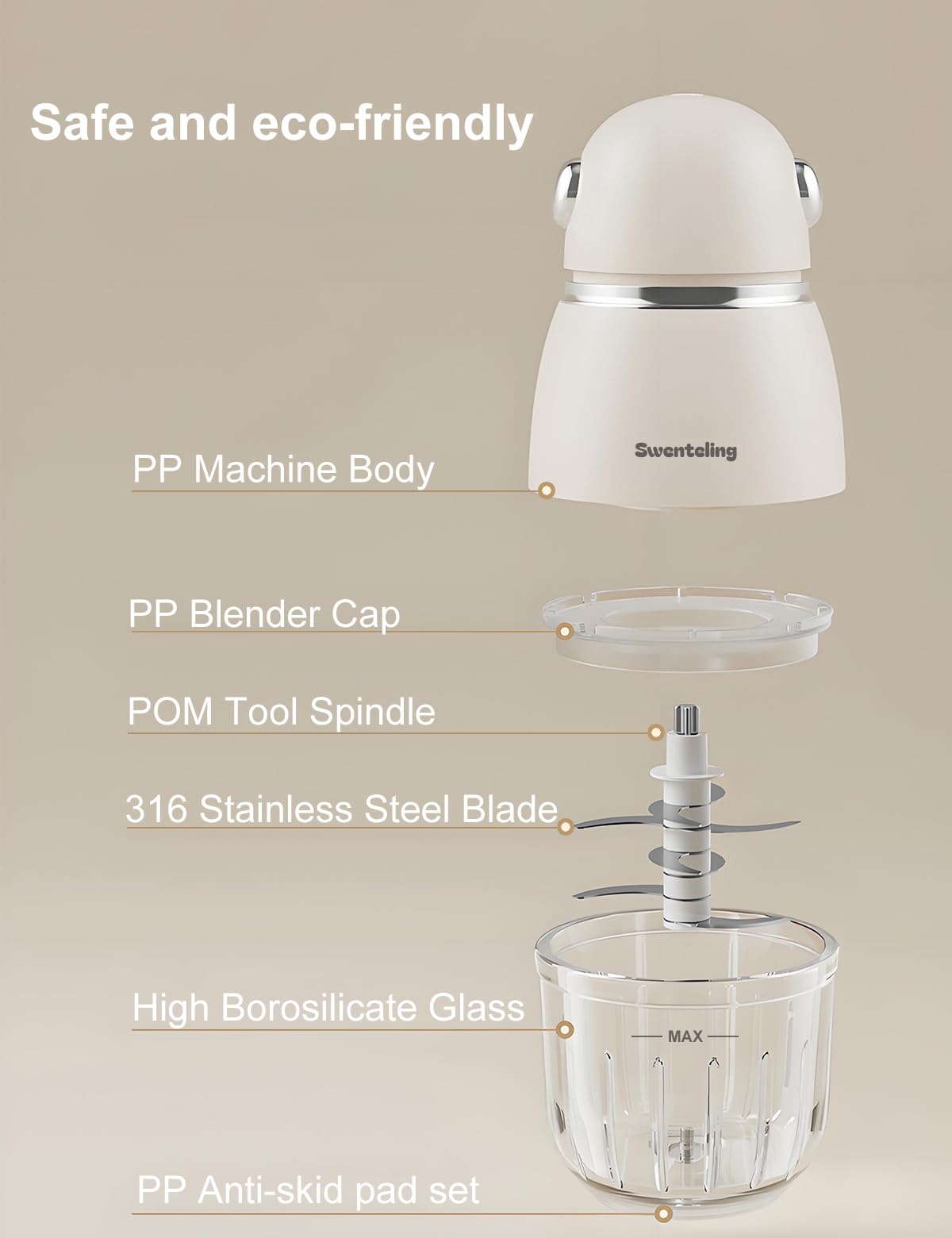 Swenteling Baby Food Maker, Creamy White Baby Food Blender, 10oz Food Puree Maker, Food Processor for Foods Fruit Vegetable Meat, 8-Second Quick Soft Food Prep，BPA-Free