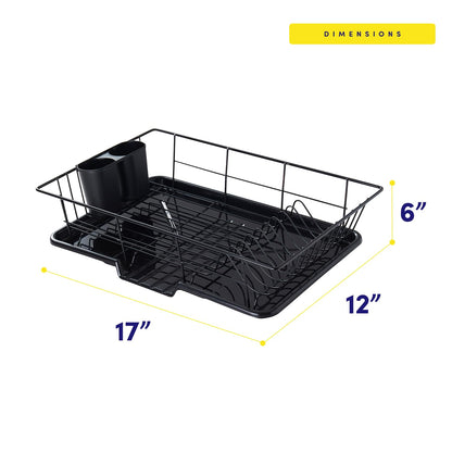 Space-Saving 3-Piece Dish Drainer Rack Set with Cutlery Holder - Maximize Countertop Space, Black