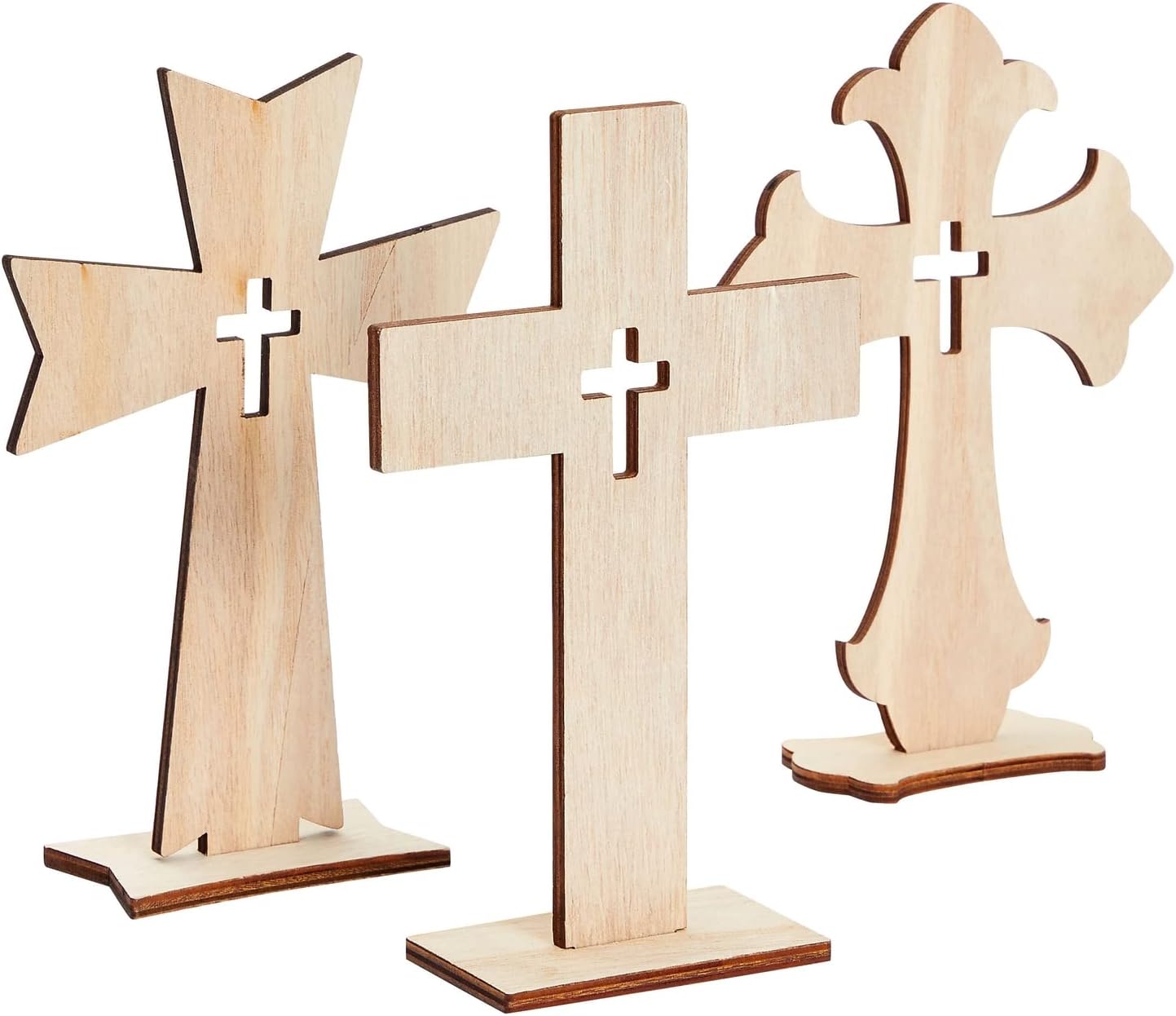 Bright Creations Wooden Crosses for Crafts, 12-Pack, Light Brown Unfinished Wood for Baptism Favors