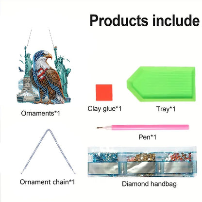 POETRYDRAW DIY Hanging Diamond Art Pendant Kit Independence Day Eagle, Special Crystal Diamonds Painting Ornament for Adults, Diamond Art Suncatchers Double Sided Board Gem Painting Box Kit