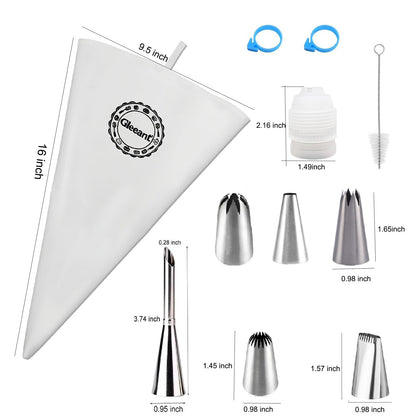 Reusable Cotton Piping Bags and Tips Set- GleeAnt Frosting Piping Kit for Baking 6pcs Large Stainless Icing Tips for Cake Decorating- 16inch Pastry Bags,Coupler I Professional Cupcake Kit (11)