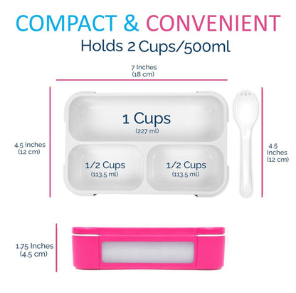 Small Snack Containers for Kids Toddlers - 3 Compartments (Set of 2) - Leak-Proof Reusable Boxes with Lids -BPA-Free Plastic Mini Bento Lunch Box - Ideal for School, Daycare - Holds 2 Cups (Pink+Blue)