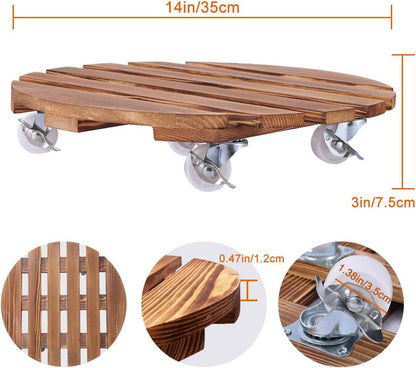 Yonscess 2 Pack 14 Inch 5 Plant Caddy with Wheels Heavy Duty, Rolling Plant Stand with Wheels, Thicken Wood Plant Dolly