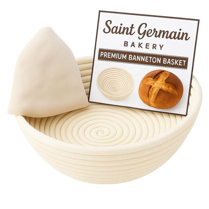 Saint Germain Bakery Premium Round Bread Banneton Basket with Liner - Perfect Brotform Proofing Basket for Making Beautiful Bread (10 inch)