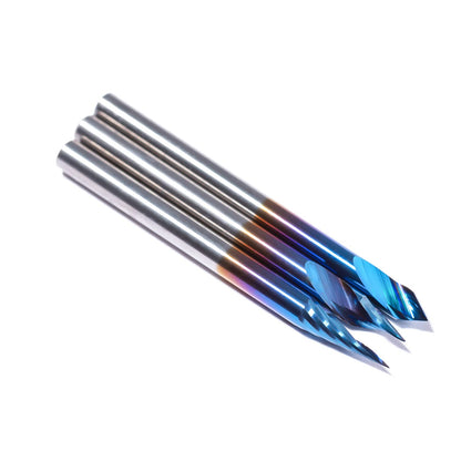 FoxAlien 3pcs 20/30/60 Deg 0.1mm 2-Flute Spiral Engraving V-Bit Set for Wood Carving Milling, 1/8” Shank CNC Router Bits, Nano Blue Coating Carving Bit for Wood MDF Lettering Sign Making