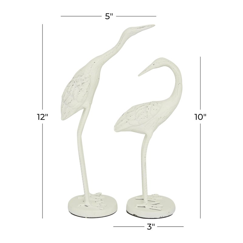 Deco 79 Metal Bird Decorative Sculpture Home Decor Statues, Set of 2 Accent Figurines 10", 12"H, White
