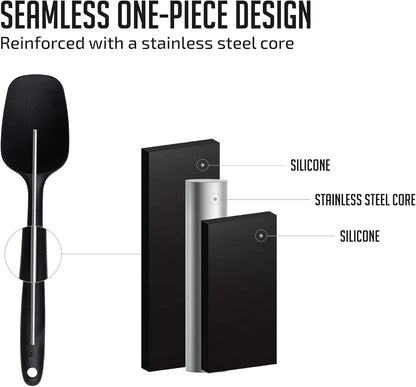 OVENTE Set of 5 Silicone Spatulas, Heat Resistant Food Grade Rubber with Stainless Steel Core, Black