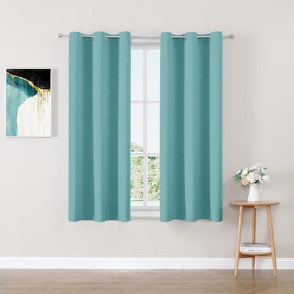 ChrisDowa Blackout Curtains - Thermal Insulated Room Darkening Grommet Panels, Aqua, 42 x 63 Inch