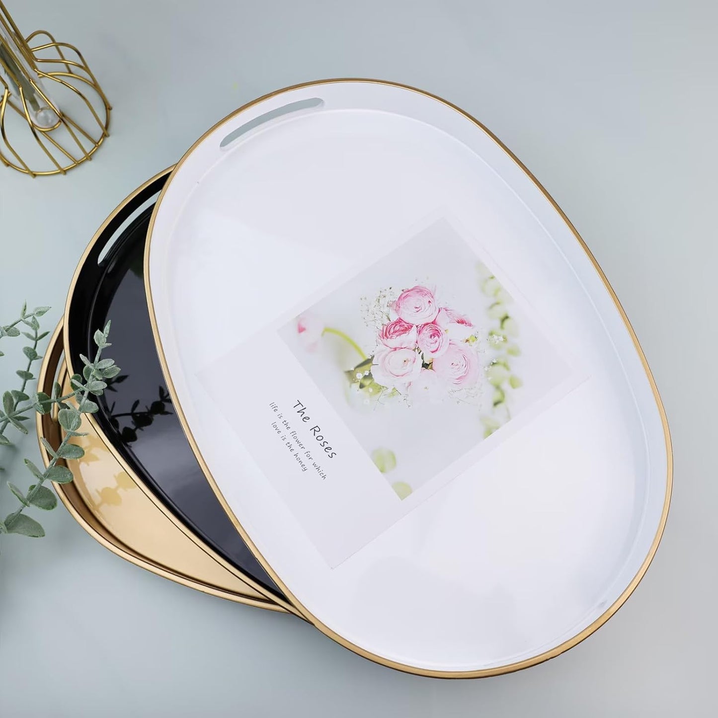 15.3"*10.6"*1.37" Gold Oval Decorative Tray with Handles, Versatile Serving Tray for Coffee Table, Ottoman, Ideal