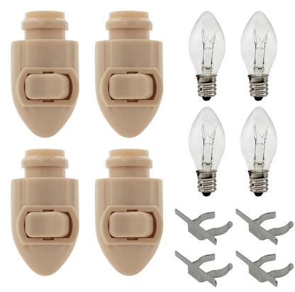 Creative Hobbies Plug in Night Light Module Includes 4 Bulbs and 4 Metal Clips, Great for Making Your Own Decorative Night Lights, Pack of 4 (White)