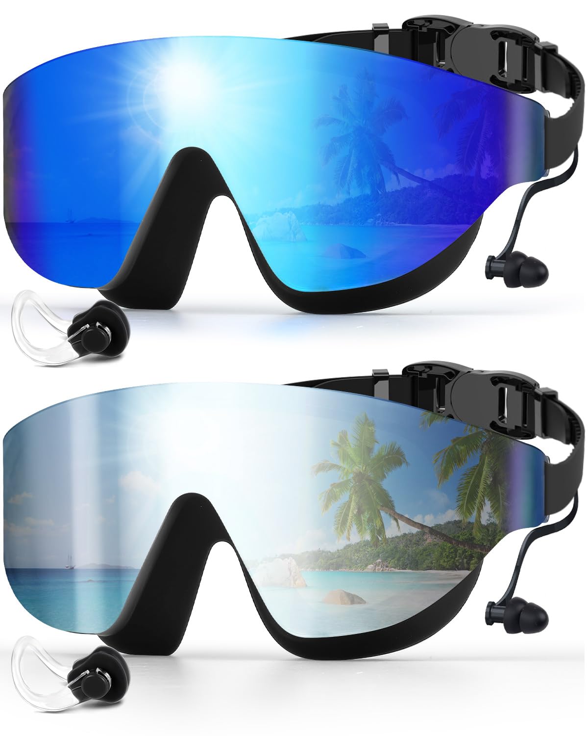 Zoomsnail Swim Goggles 2 Pack, Frameless Wide View Swimming Goggles for Adult, Anti-Fog Anti-UV No Leaking Pool Goggles for Men Women Youth