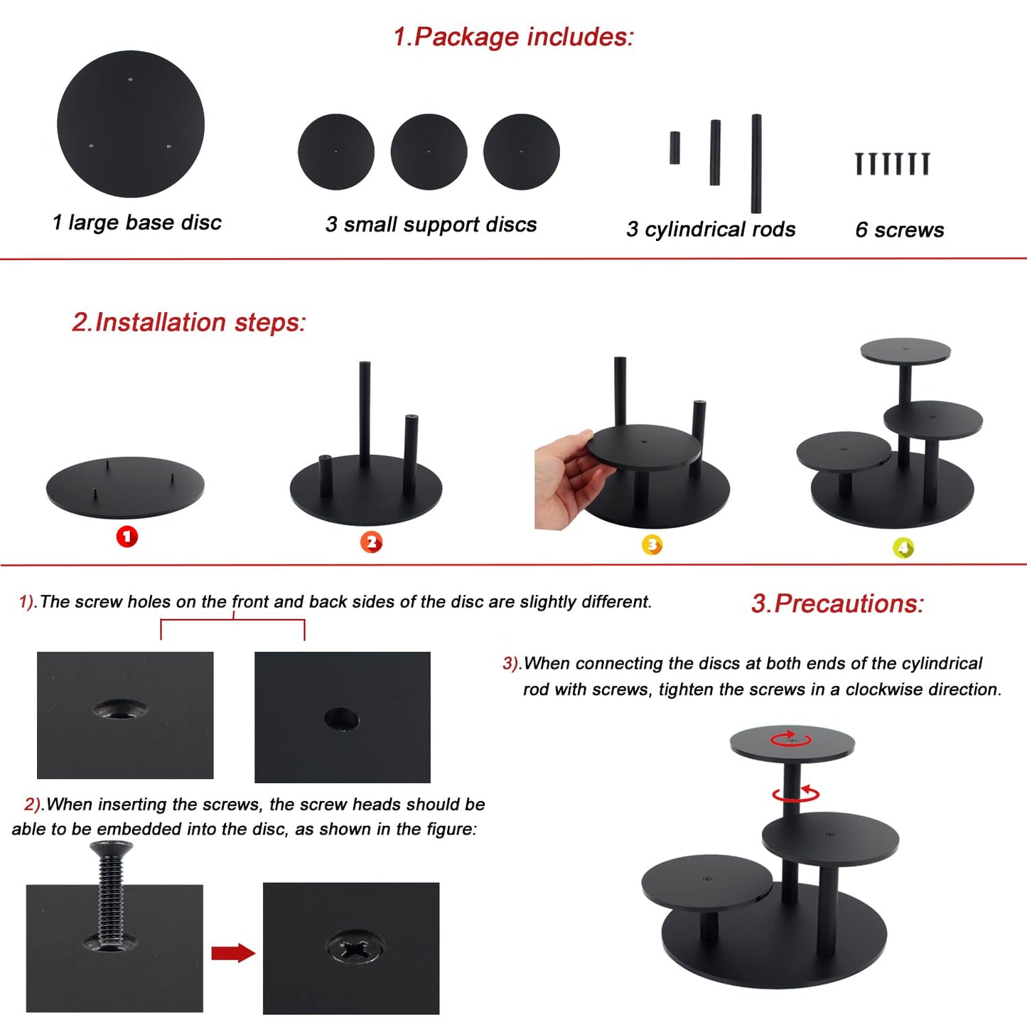YQUQAQN Frosted Acrylic Table Display Stand for Figure Small Display Risers Black for Succulent Plants 3 Tier Round Risers for Decor 1 Pack
