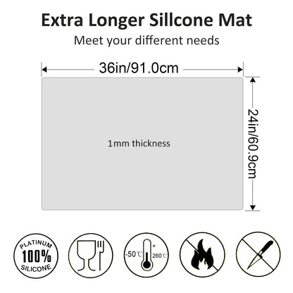 36" x 24" Extra Large Silicone Mat for Epoxy Resin, non-slip, heat-resistant, demolding, etc. (Black)